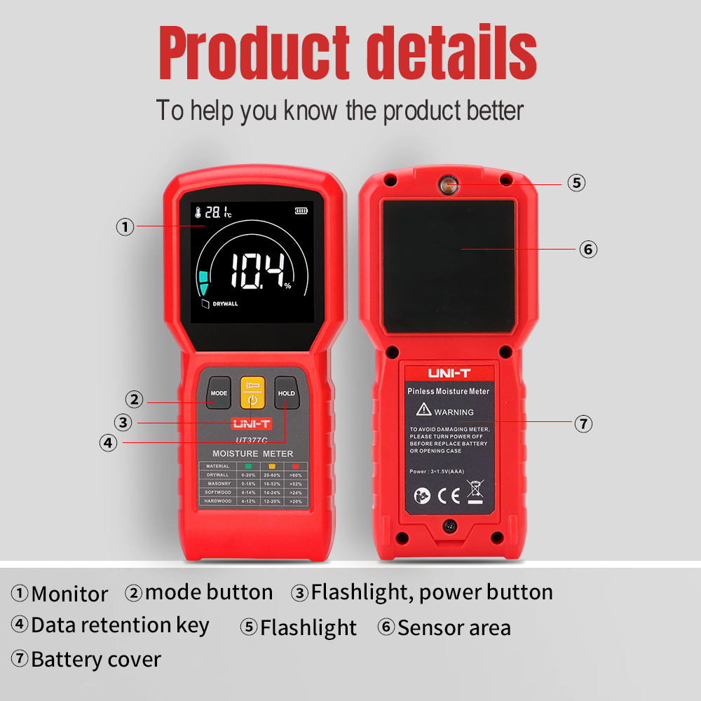 UNI-T UT377C Pinless Moisture  - đánh giá và giá Moisture Meter Wall Wood