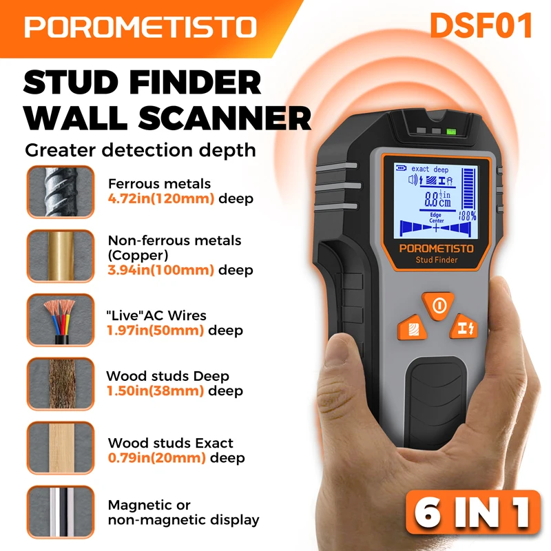 POROMETISTO-DSF01 6-in-1 Wall  - đánh giá và giá Wall Scanner Rebar Detector